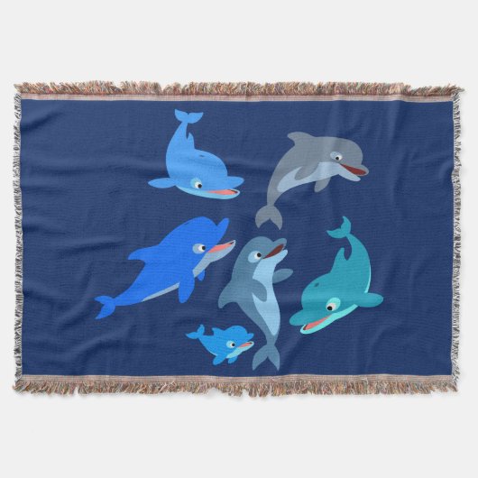 Cute Cartoon Dolphin Pod Throw Blanket Deken (Voorkant)