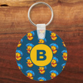 Cute Cartoon Ducks Under Umbrellas Monogram Sleutelhanger (Achterkant)