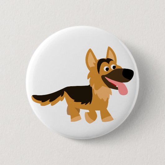 Cute Cartoon Duitse Herder Hond Knop Badge Ronde Button 5,7 Cm (Voorkant)