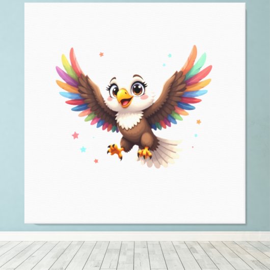 Cute Cartoon Eagle Flying – Friendly Vector Art Canvas Afdruk (Insitu (Houten vloer))
