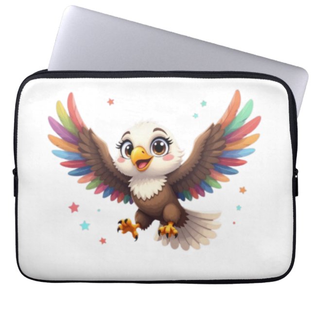 Cute Cartoon Eagle Flying – Friendly Vector Art Laptop Sleeve (Voorkant)