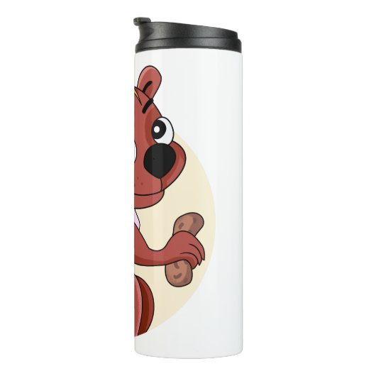 Cute cartoon eekhoorn met een pinda thermosbeker (Geroteerd rechts)