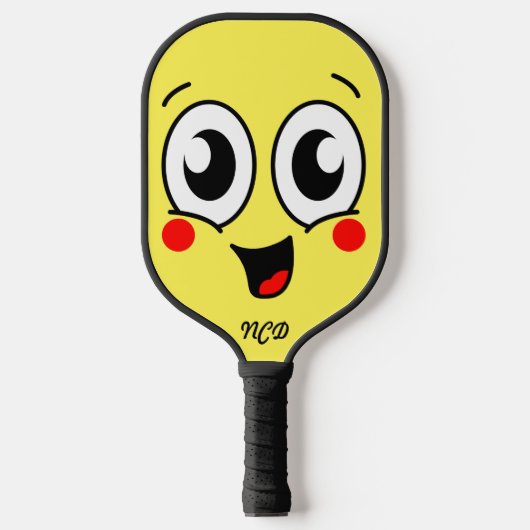 Cute Cartoon Face Monogram Pickleball Paddle (Voorkant)