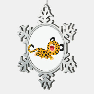 Cute Cartoon Facetious Leopard Pewter Ornament