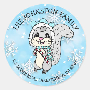 Cute Cartoon Festive Squirrel Kerstmis Ronde Sticker