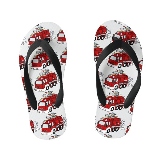 Cute Cartoon Fire Truck Fireman White - Aangepaste Kinder Teenslippers (Voetbed)