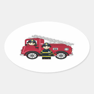 Cute Cartoon Fireman Ovale Sticker