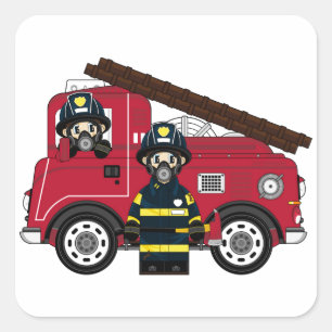 Cute Cartoon Fireman Vierkante Sticker