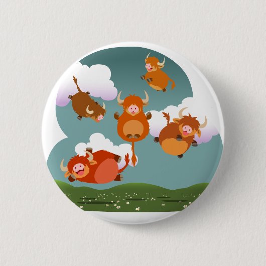Cute Cartoon Floating Highland Koe Button Badge (Voorkant)
