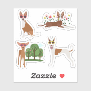 Cute Cartoon Floral Pink Girly Podenco Dog Sticker