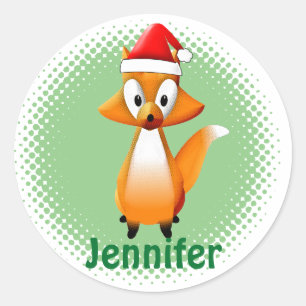 Cute Cartoon Fox Animal met Santas Pet Ronde Sticker