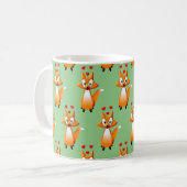 Cute Cartoon Fox Animal Pattern on Green Koffiemok (Voorkant links)