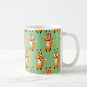 Cute Cartoon Fox Animal Pattern on Green Koffiemok