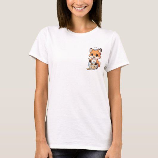 Cute Cartoon Fox Chef Baking Chocolate Chip Cookie T-shirt (Voorkant)