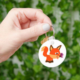 Cute Cartoon Fox en Butterfly Sleutelhanger