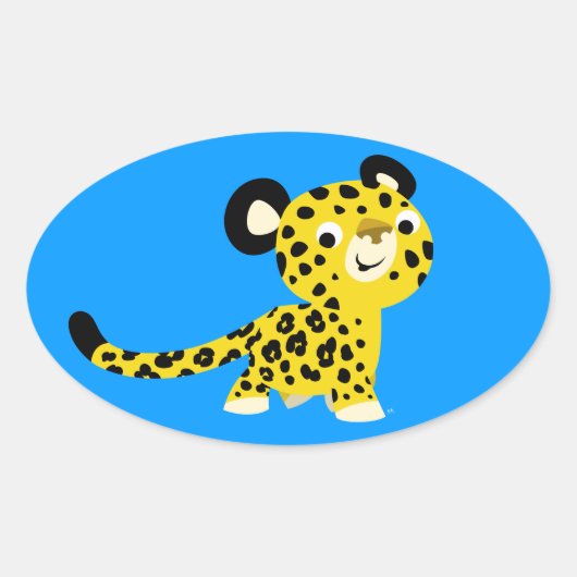 Cute Cartoon Friendly Leopard Oval Sticker (Voorkant)