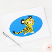 Cute Cartoon Friendly Leopard Oval Sticker (Envelop)