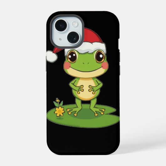 Cute Cartoon Frog Character Wearing a Santa Hat on iPhone 15 Hoesje (Achterkant)