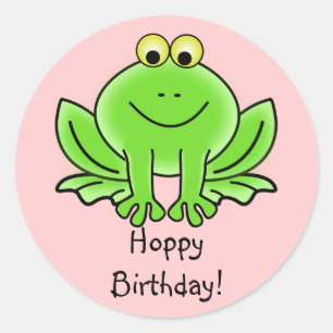 Cute Cartoon Frog Hoppy Birthday Funny Greeting Ronde Sticker