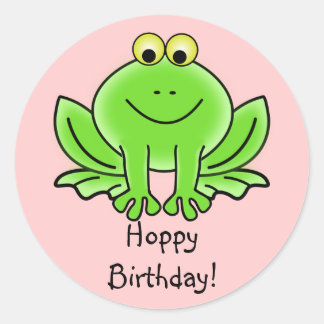 Cute Cartoon Frog Hoppy Birthday Funny Greeting Ronde Sticker