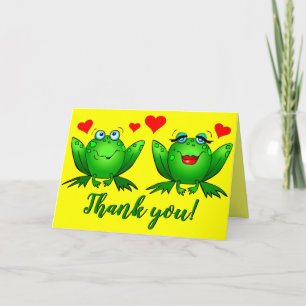 Cute Cartoon Frogs Heart Cheerful Colorful Kaart