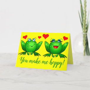 Cute Cartoon Frogs Heart Cheerful Colorful Kaart