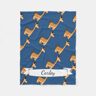 Cute Cartoon Funny Giraffe & Name in Script Fleece Deken