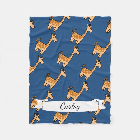Cute Cartoon Funny Giraffe & Name in Script Fleece Deken (Voorkant)