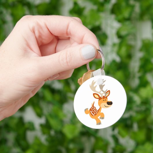 Cute Cartoon Gamboling Fallow Deer Sleutelhanger (Hand)