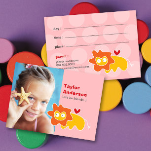 Cute Cartoon Gele Leeuw Foto Kind Speelafspraak Contactkaartje
