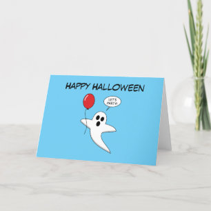 Cute Cartoon Ghost met Red Balloon Tekst toevoeg Feestdagen Kaart