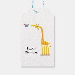 Cute cartoon giraf en vogel cadeaulabel