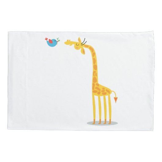 Cute cartoon giraf en vogel kussensloop (Achterkant)