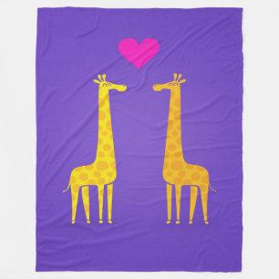 Cute Cartoon Giraffe Couple in Love Fleece Deken