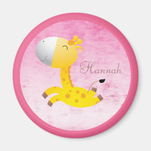 Cute Cartoon Giraffe Roze op maat Magneet