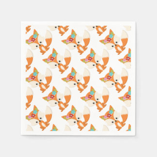 Cute Cartoon Girl Fox Pup with Flowers Servetten