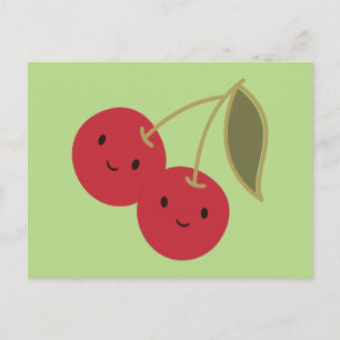 Cute Cartoon glimlachend Kawaii Cherries Briefkaart