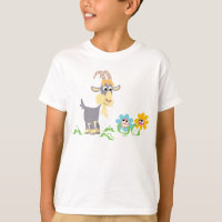 Cute Cartoon Goat and Flowers Children T-Shirt