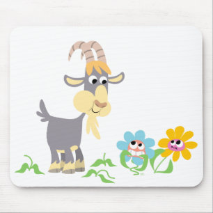 Cute Cartoon Goat and Flowers Mousepad Muismat