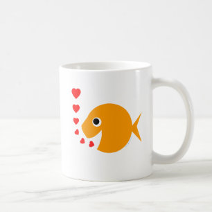 Cute Cartoon Goldfish Happy in Love Belling Kisses Koffiemok