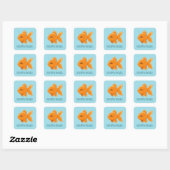 Cute Cartoon Goldfish on Blue Custom Name Vierkante Sticker (Vel)
