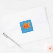 Cute Cartoon Goldfish on Blue Custom Name Vierkante Sticker (Envelop)