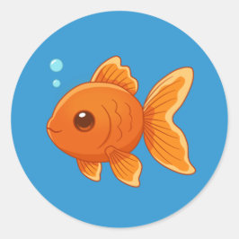 Cute Cartoon Goldfish on Blue Ronde Sticker