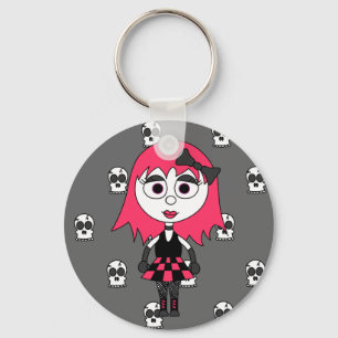 Cute Cartoon Gothic Girl en Skulls Sleutelhanger