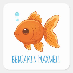 Cute Cartoon Goudvis Aangepaste Naam Vierkante Sticker