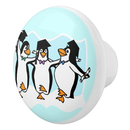 Cute Cartoon Graduing Penguins Keramische Knop (Rechts)