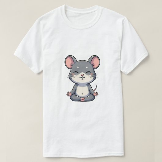 Cute Cartoon Grey Mouse Meditating in Lotus Pose T-shirt (Design voorkant)