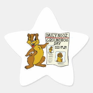 Cute Cartoon Groundhog w/Groundhog Day Newpaper Ster Sticker