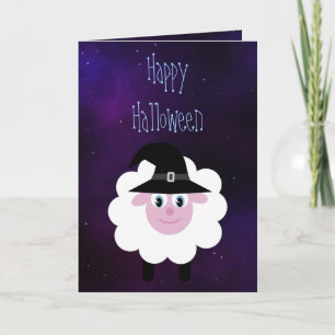 Cute Cartoon Halloween Sheep Blue Sterrennacht Kaart