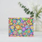 Cute Cartoon Happy Flowers Floral Pattern Briefkaart (Staand voorkant)